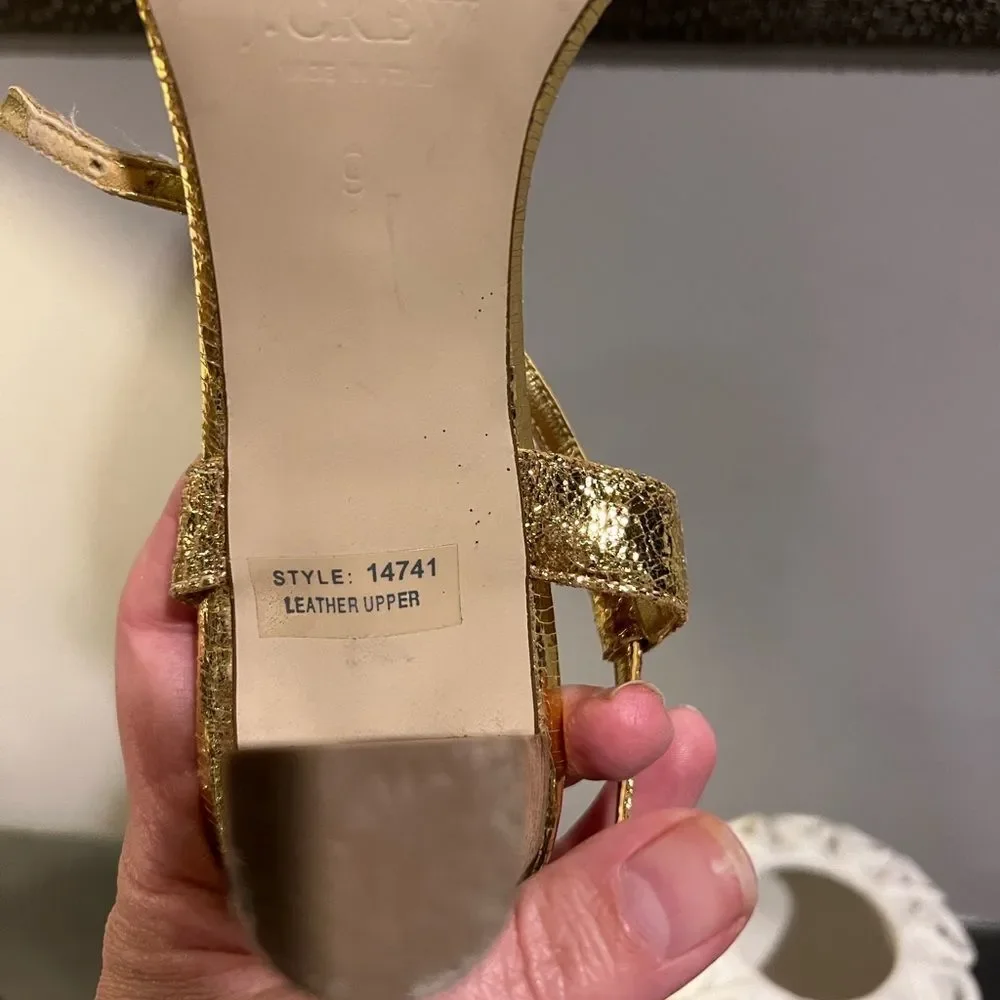 J Crew Gold Carina T-Strap Heels